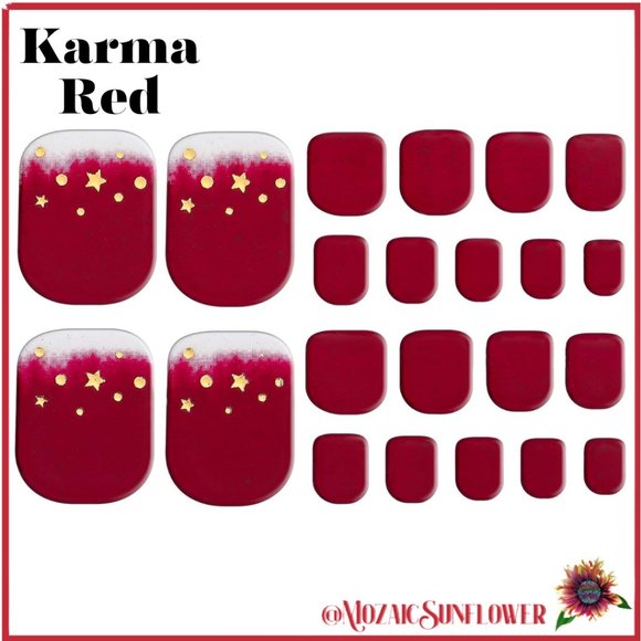 22 Pedicure Wraps 5 𝐅𝐨𝐫 $𝟗 Karma Design Deep Red Gold Stars Moons NEW - Picture 1 of 3